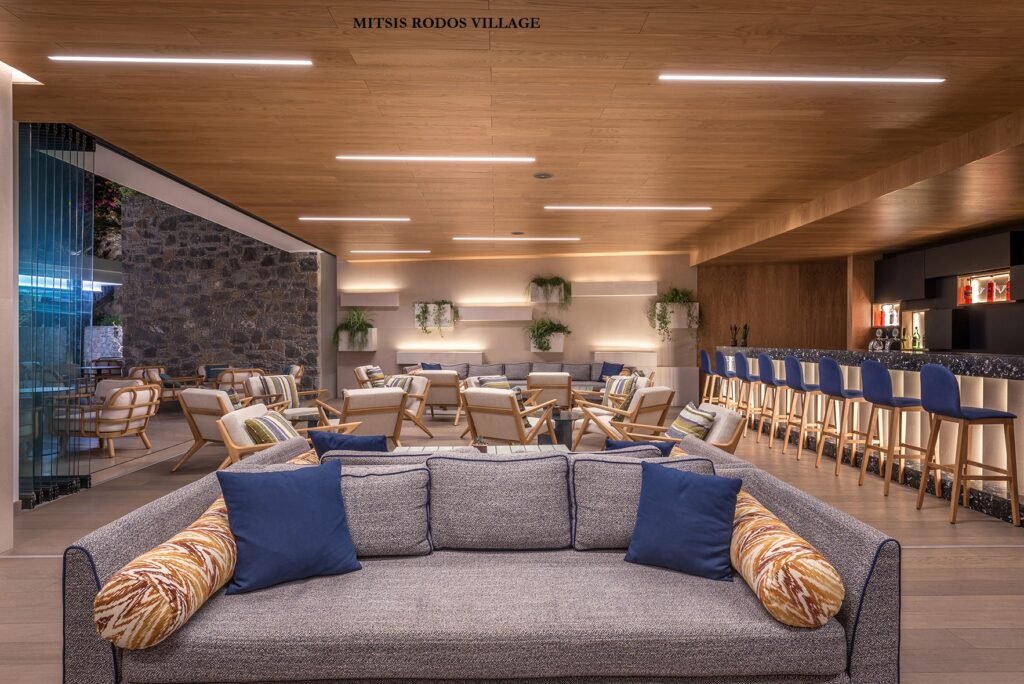 Interior view of day bar at Mitsis Rodos Village Resort & Spa in Rhodes Island Greece