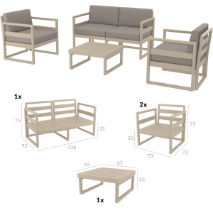 Mykonos Lounge Set S594353 Καναπές Υ75 X Π2.00 Χ Β72 Πολυθρόνα Υ75 X Π73 Χ Β72 Τραπέζι Υ33 X Π1.30 Χ Β65